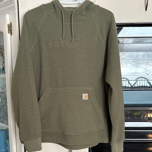 Carhartt Olive Green Pullover Hoodie with Embroidered Logo